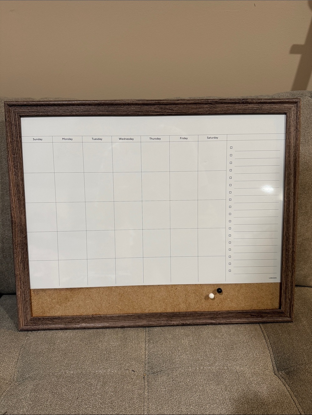 Magnetic Monthly Calendar & Cork Board - Brown